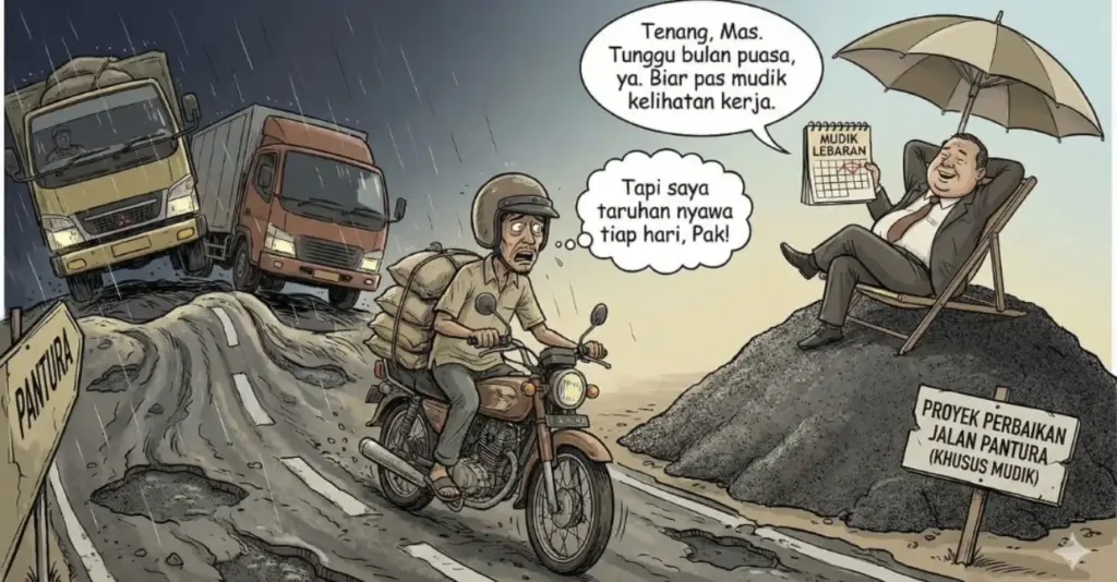 Pantura di Malam Hari: Jalan Pulang yang Penuh Kecemasan bagi Pengendara Motor Ilustrasi: Didin Supirman